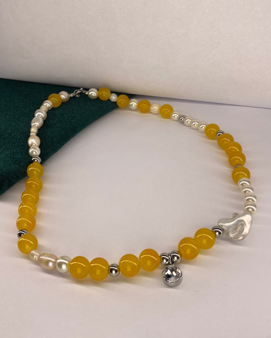 Colar Ágata amarelo em prateado